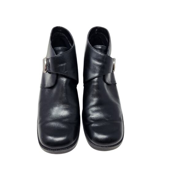 White Mountain Black Leather Buckle Square Toe Ankle Sandra Boots Size 8.5 - Picture 4 of 9